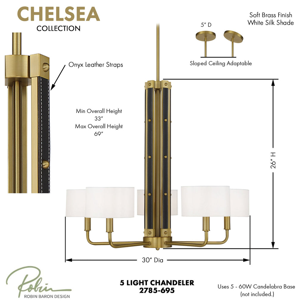 5 Light Chelsea Chandelier, dimensions and specs