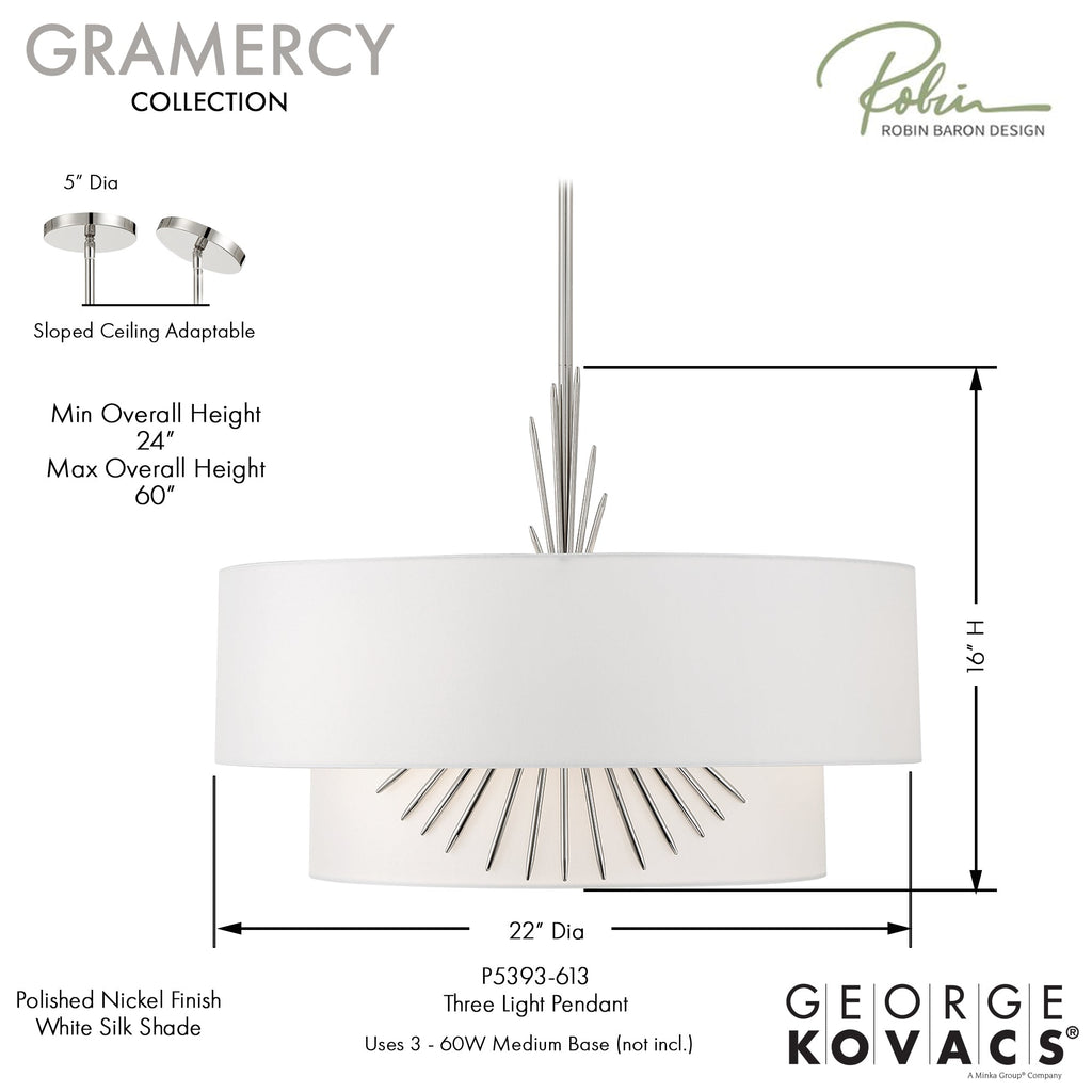 Gramercy 3 Light Pendant, dimensions and specs
