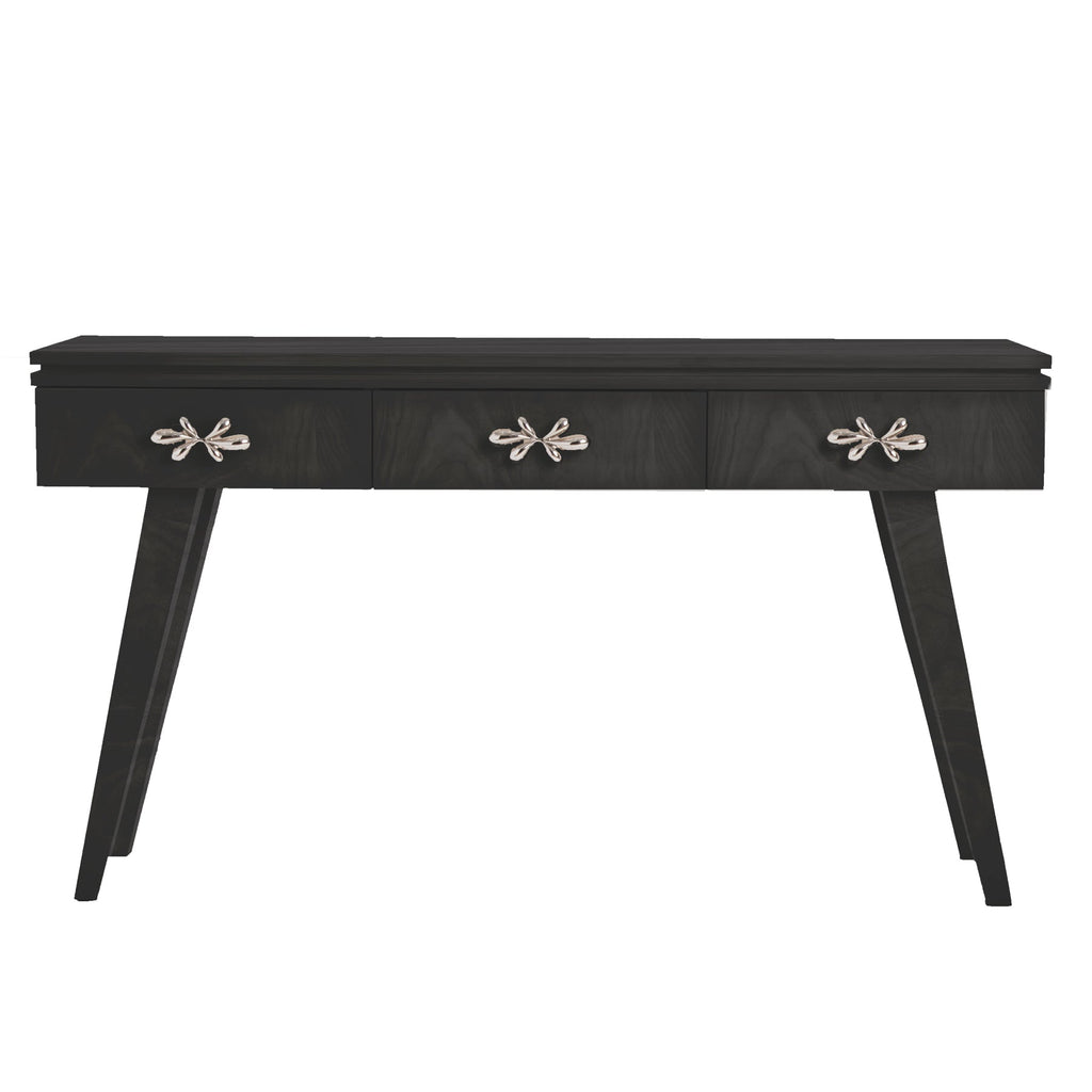 Ebonized Walnut Rochelle Console with Polished Nickel Fleur Small, front view
