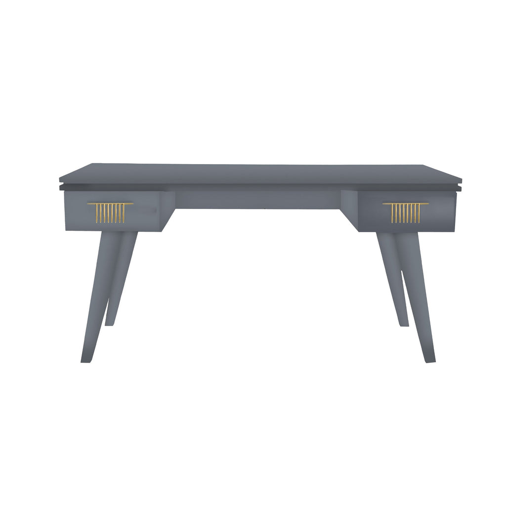 Pebble Gray Rochelle Writing Desk with Comb Small, front view