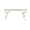 Warm White Rochelle Writing Desk with Satin Brass Comb Small, front view