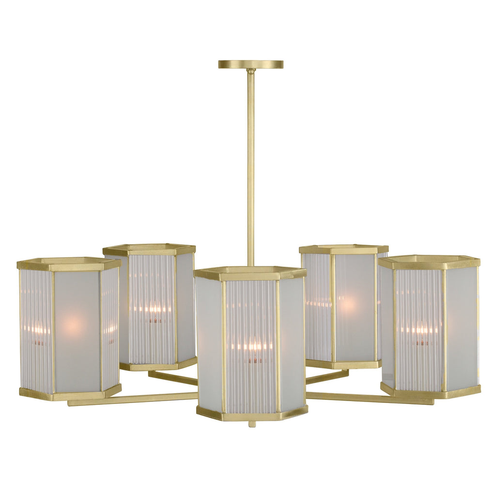 Brushed Gold Edge 5-Arm Chandelier, slight top angle view