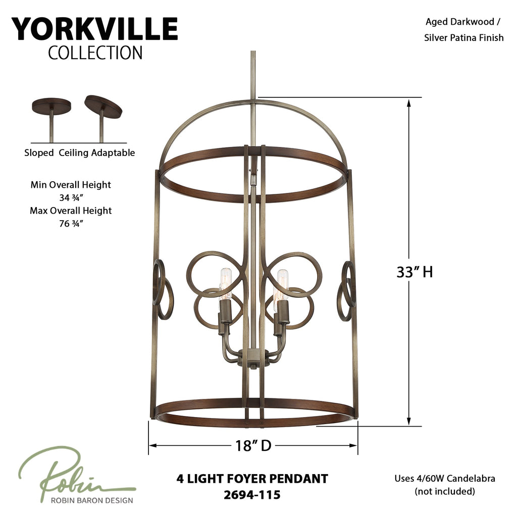 Yorkville 4 Light Pendant, dimensions and specs