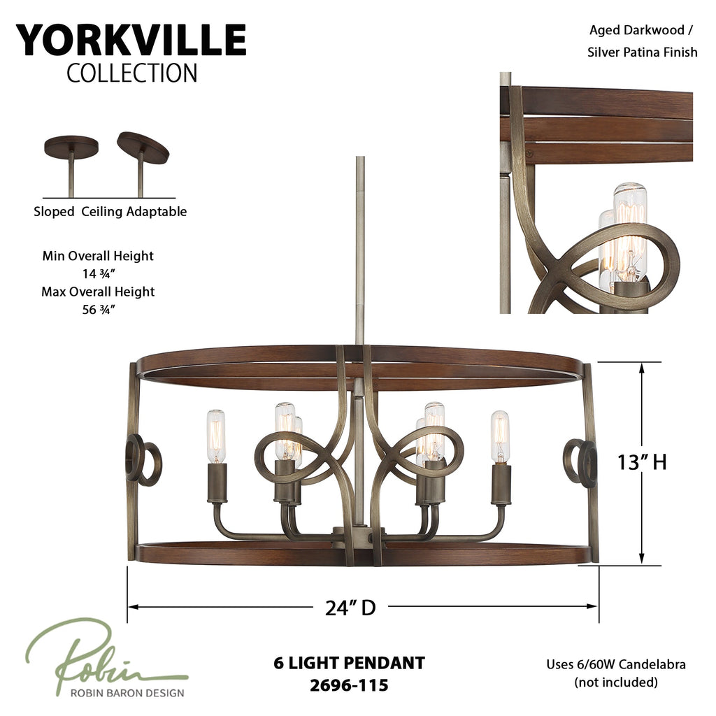 Yorkville 6 Light Pendant, dimensions and specs