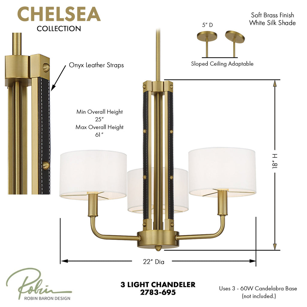 3 Light Chelsea Chandelier, dimensions and specs