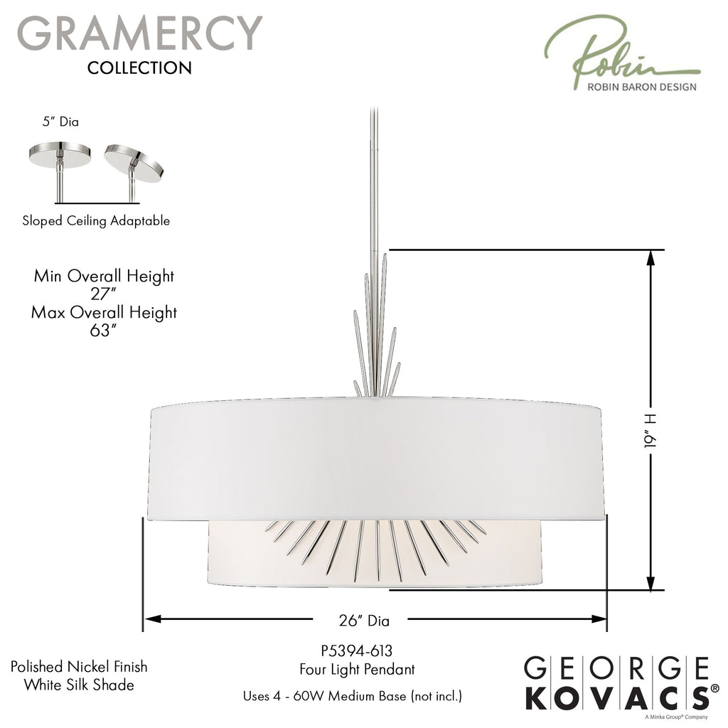 Gramercy 4 Light Pendant, dimensions and specs