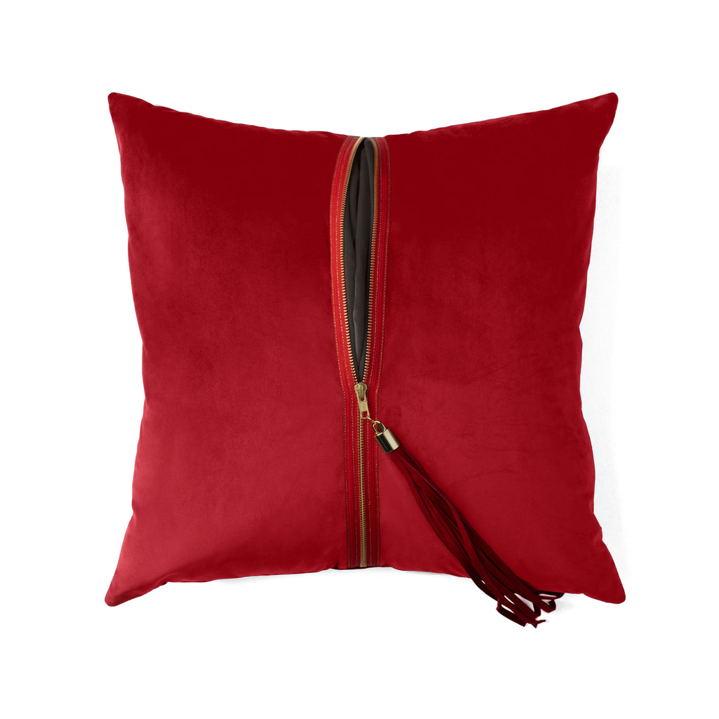 Red/Smoke Velvet UnZipped Pillow, front view