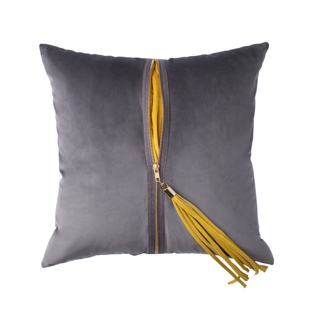 Porpoise/Canary Velvet UnZipped Pillow, front view
