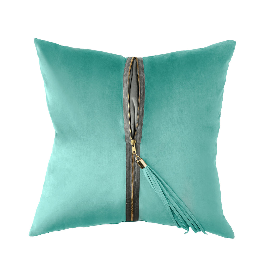 Aqua/Graphite Velvet UnZipped Pillow, front view