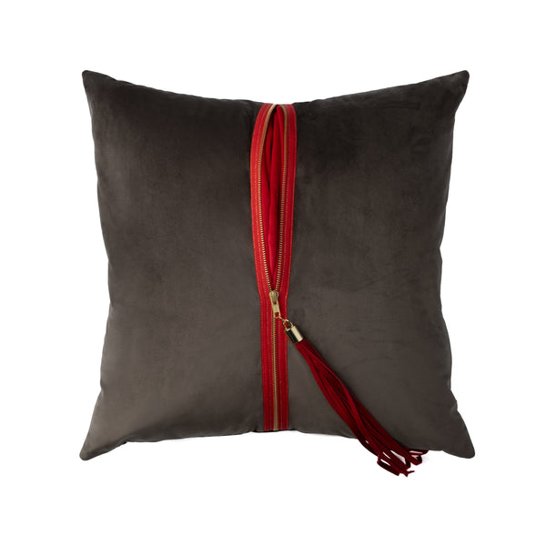 Smoke/Red Velvet UnZipped Pillow, front view