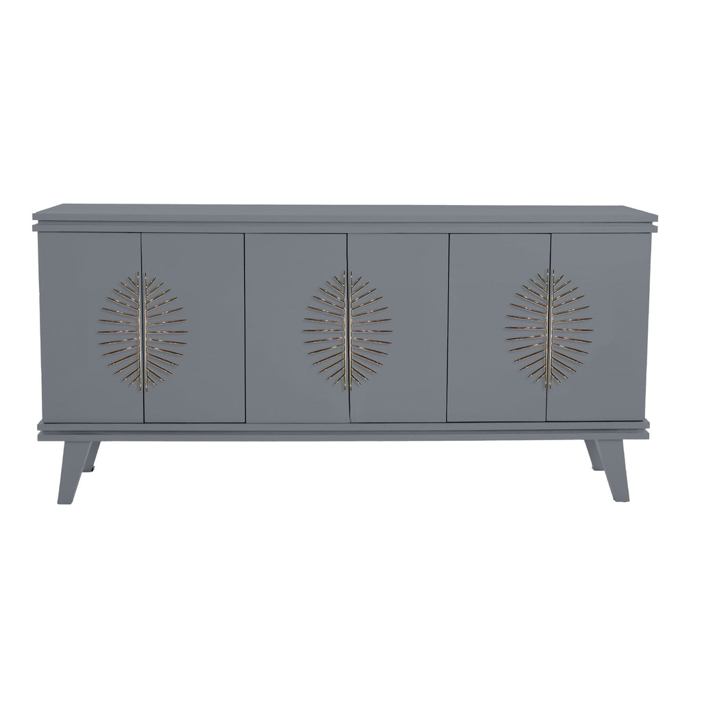 Pebble Gray Rochelle Credenza with Burst Long, front view