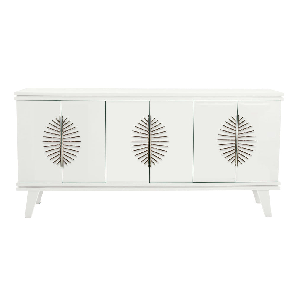 Warm White Rochelle Credenza with Burst Long, front view