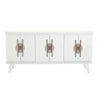 Warm White Rochelle Credenza with Polished Nickel Eclipse Long w/ Hammered Metal Backplate, front view