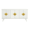 Warm White Rochelle Credenza with Satin Brass Eclipse w/ Hammered Metal Backplate, front view