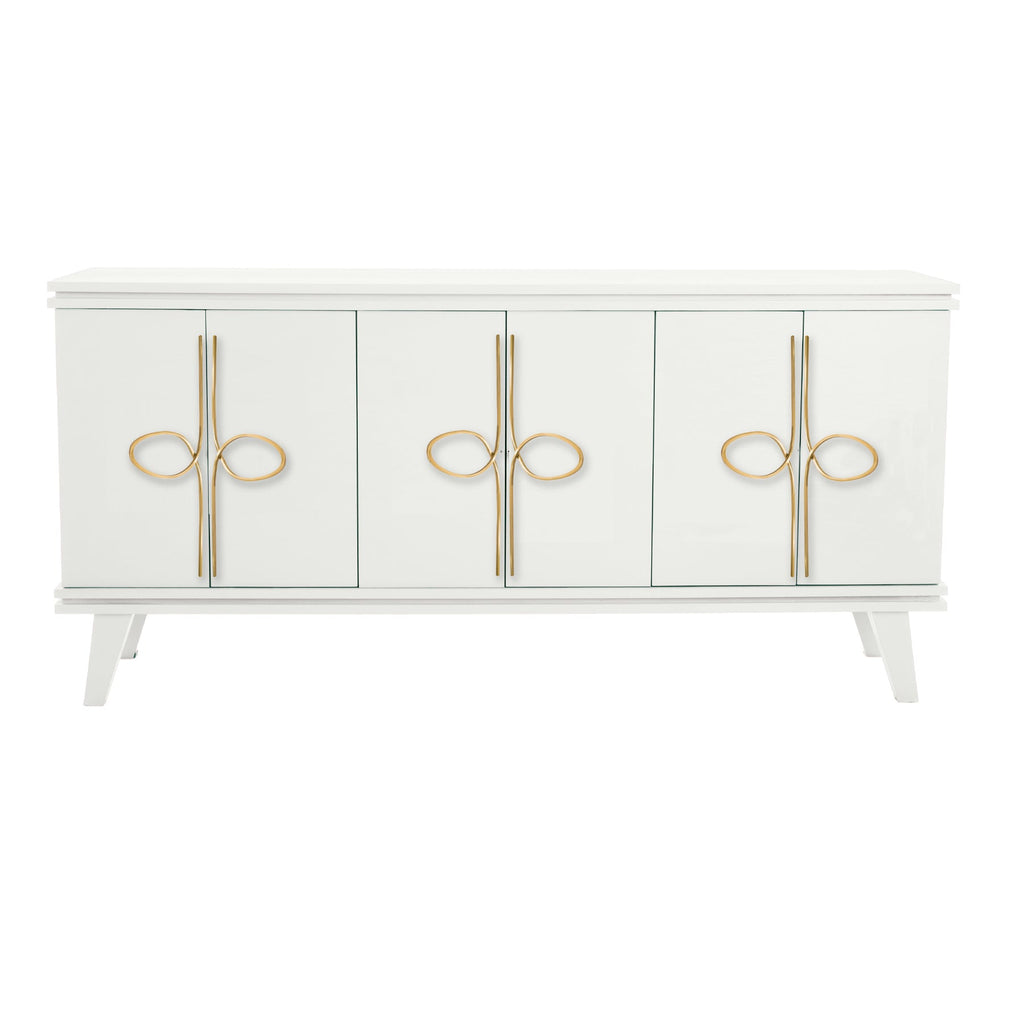 Warm White Rochelle Credenza with Satin Brass Looped Large, front view