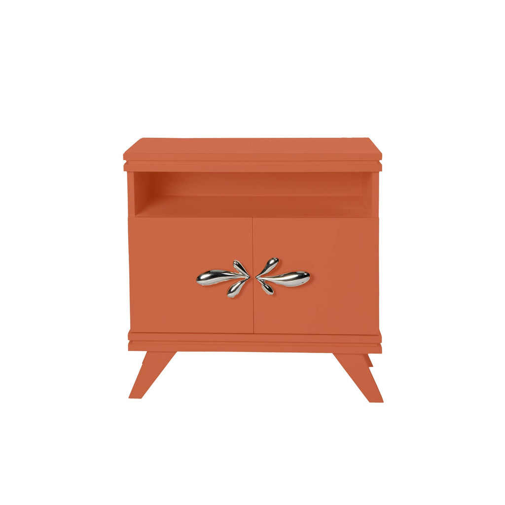 Baroness Orange Rochelle Nightstand with Polished Nickel Demi Fleur Large, front view