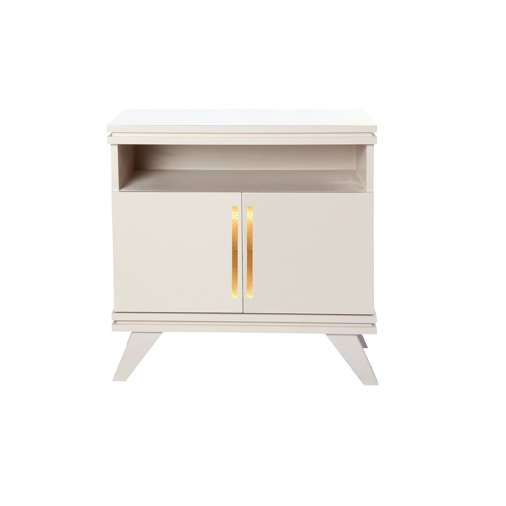 Warm White Rochelle Nightstand with Linear Long, front view