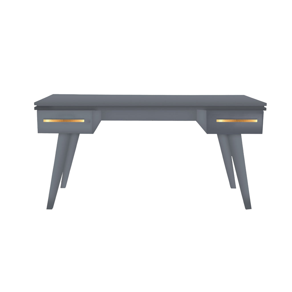Pebble Gray Rochelle Writing Desk with Linear Long, front view
