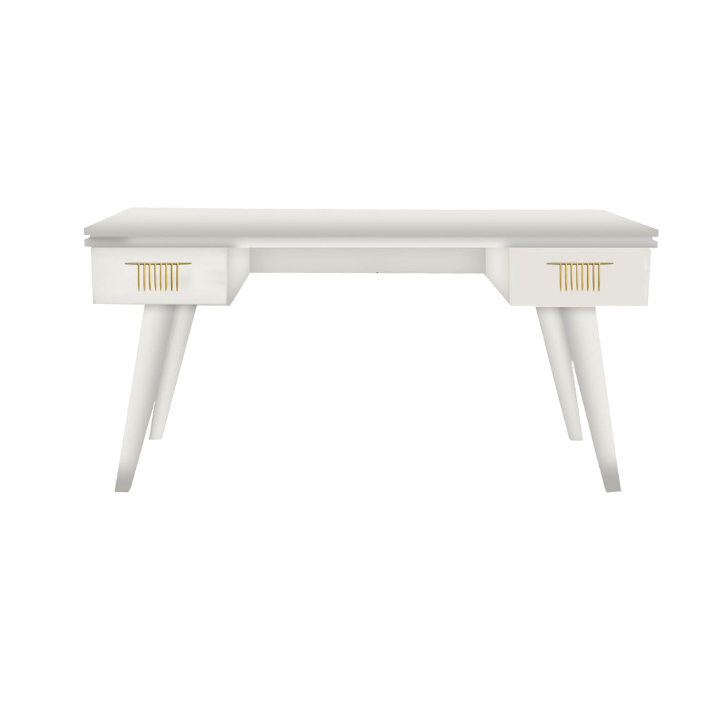 Warm White Rochelle Writing Desk with Comb Small, front view