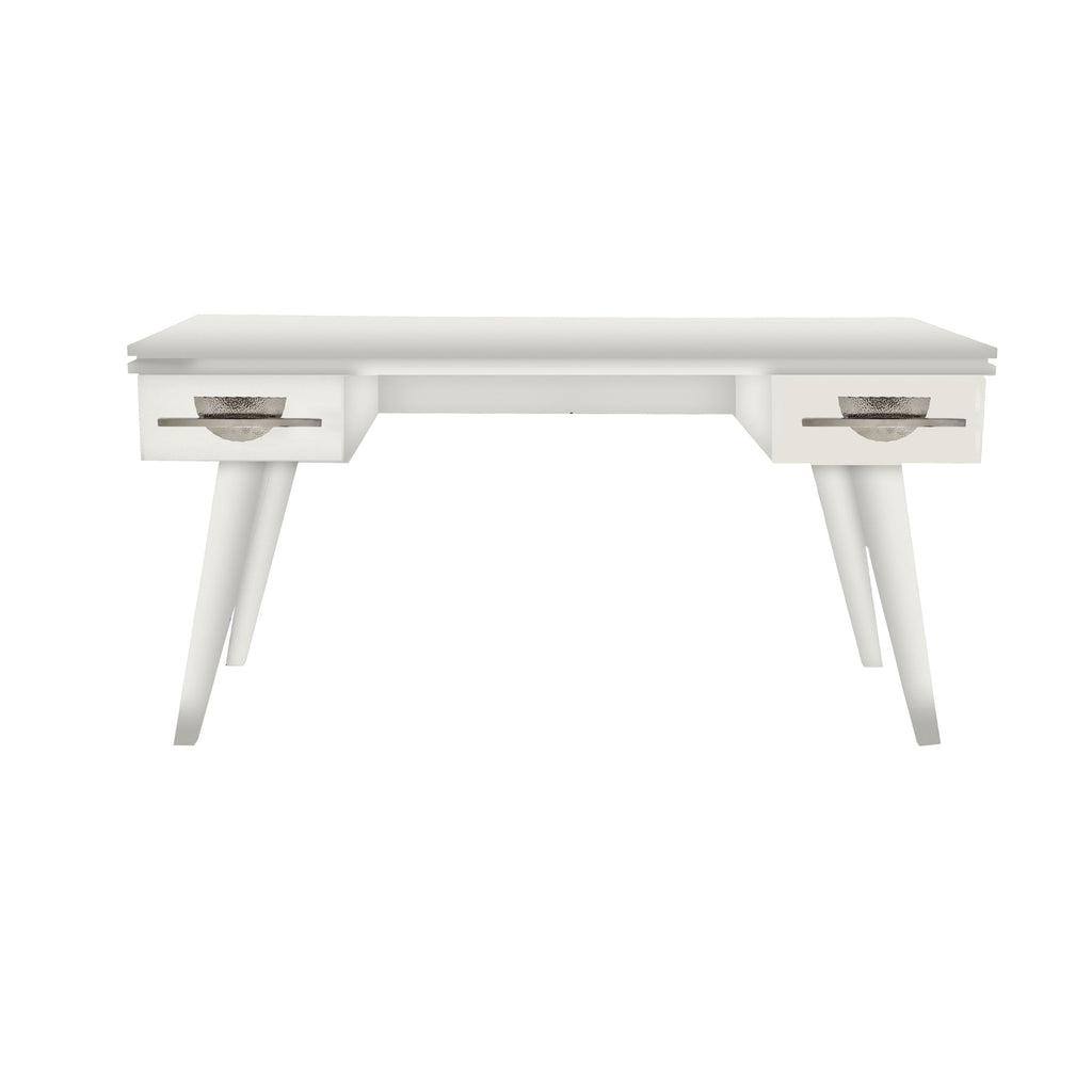Warm White Rochelle Writing Desk with Eclipse Long, front view