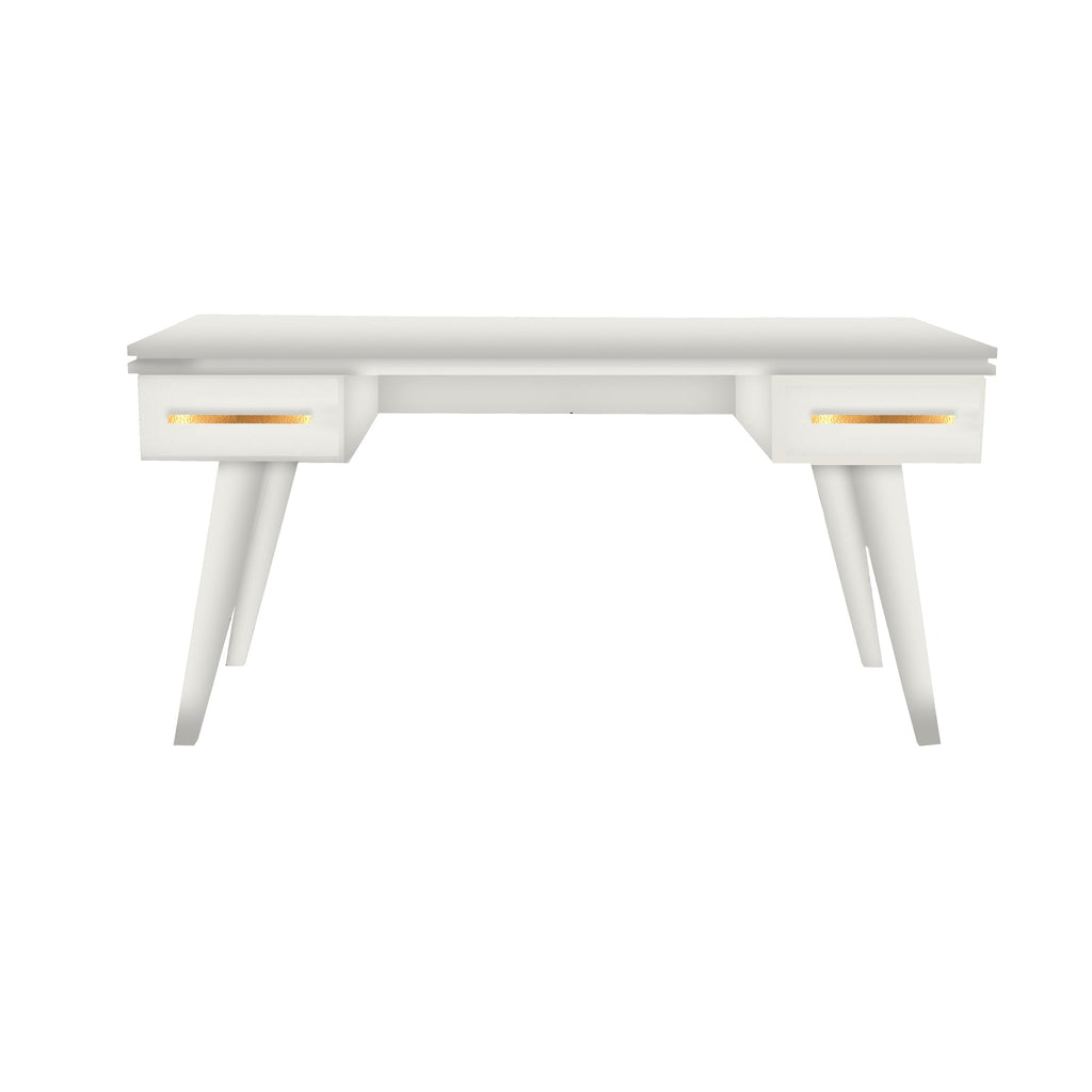 Warm White Rochelle Writing Desk with Linear Long, front view