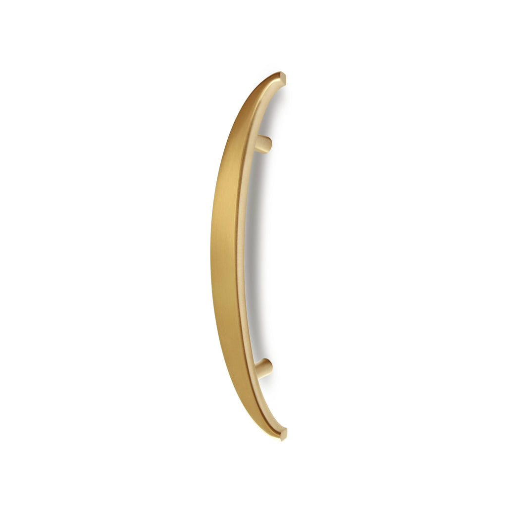 Satin Brass Crescent Appliance Pull, front view