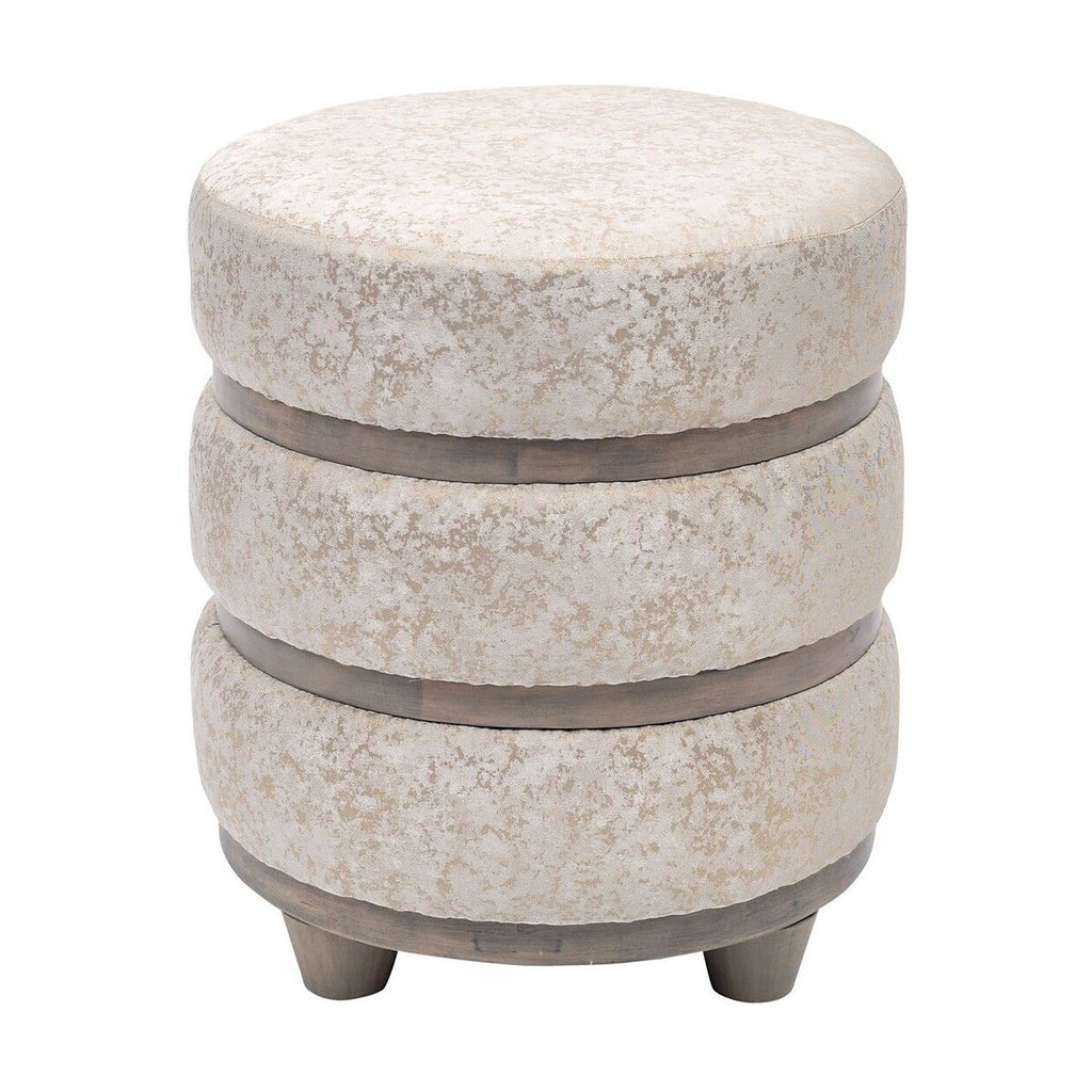 Triple Banded Cream LB Ottoman, front view