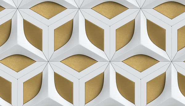 A geometric pattern in gold and white.