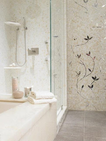 Bathroom with plant tile mosaic