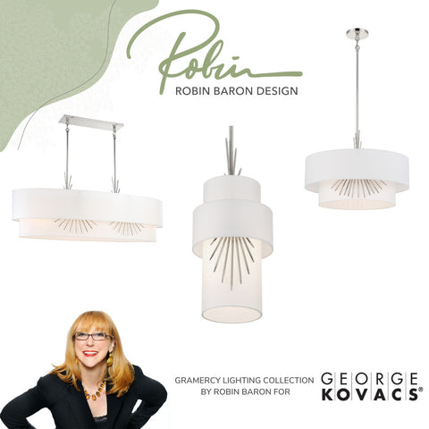 Promotional Image featuring the Gramercy Collection of lights from Robin Baron's licensed collection with The Minka Group.